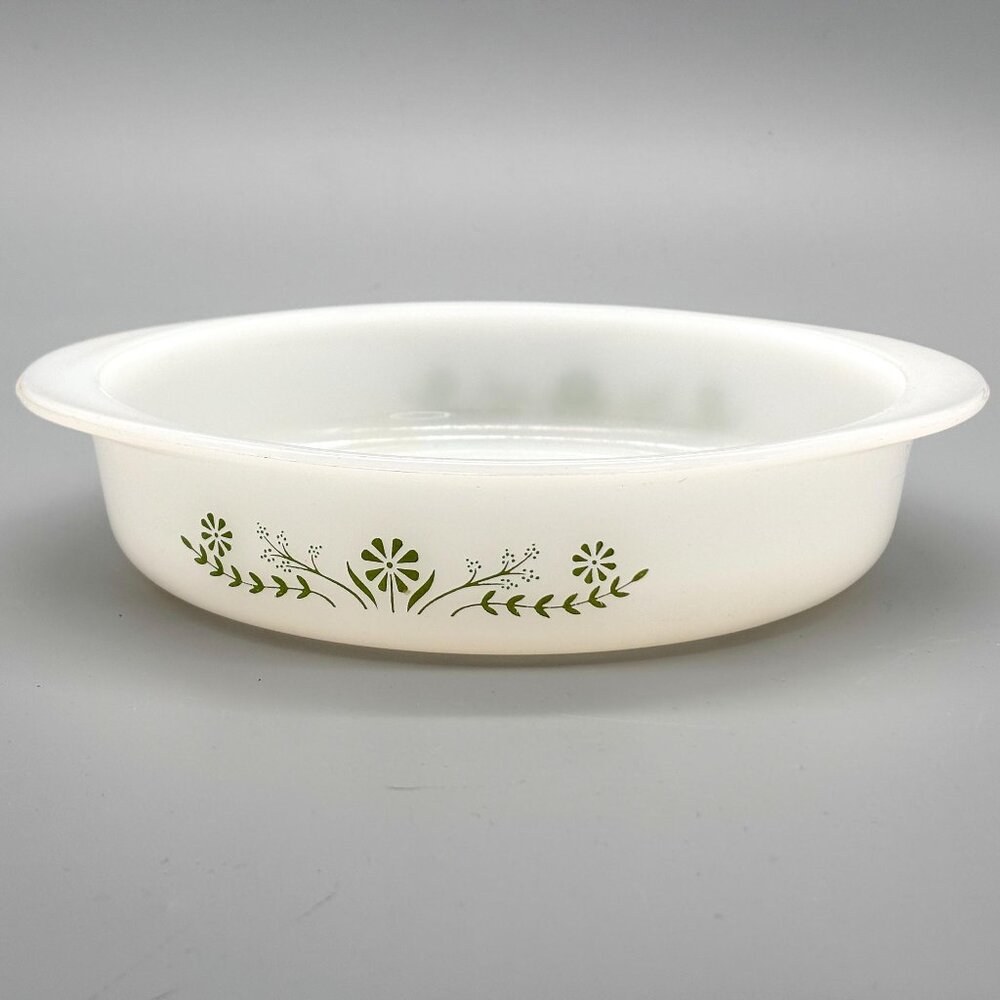 Vintage Glasbake Green Primrose Dream Milk Glass Baking Dish J242 Eight Inch